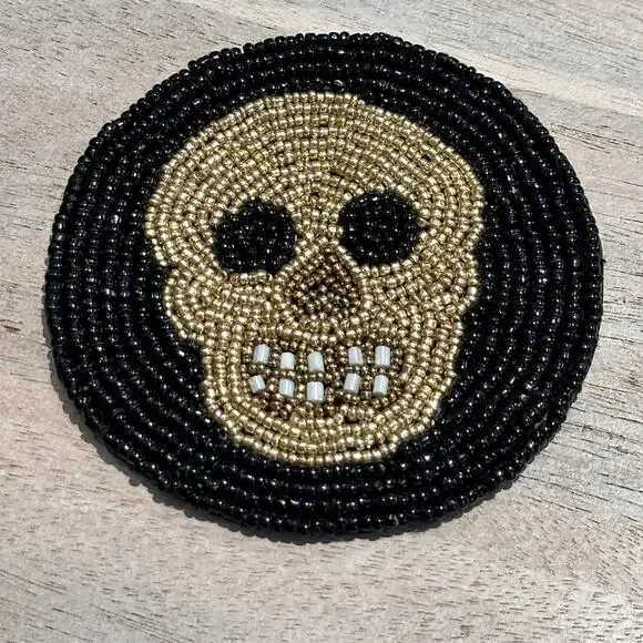 Halloween Spell Hand Crafted Beaded Coasters Skeleton Spider Moth Evil Eye New - Picture 5 of 10